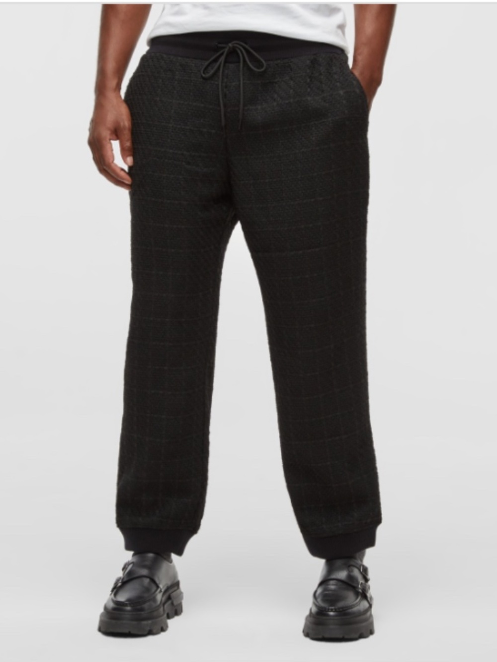 Mode of One Men S Regular-Fit Tapered-Leg Tweed Jogger Pants- Deep Black. XL NWT